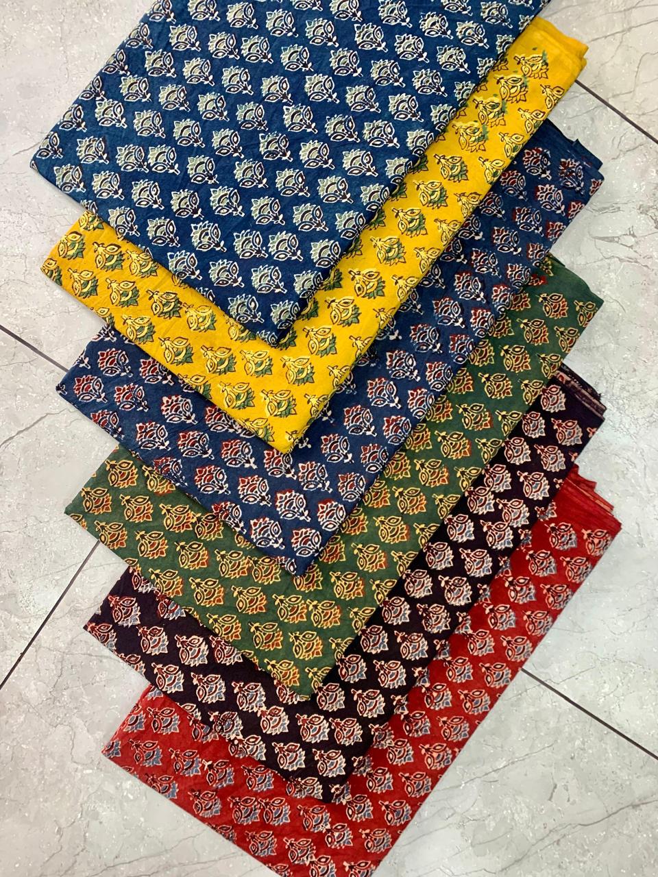 Ajrakh pure cotton handblock printed fabric with multicolour traditional handblock patterns